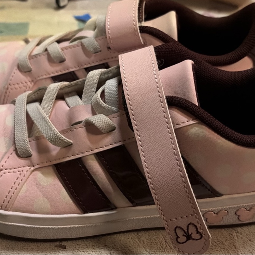 adidas Pink Polka Dot Kids Sneakers with Brown Accents